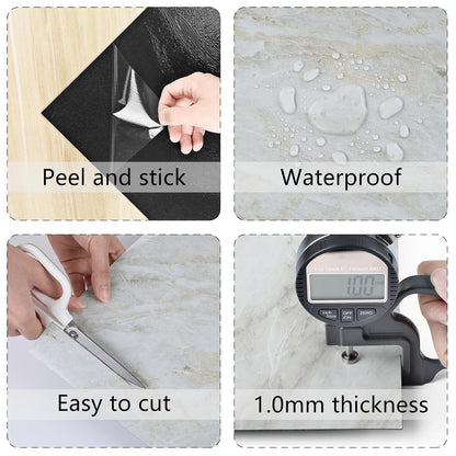 Wallercity White Marble Peel and Stick Vinyl Floor Tiles 6-Pack 12x12 Inches Self Adhesive Waterproof Flooring Planks for Bathroom Kitchen Bedrooms Stick on Floor Tiles Laminate Sheets Vinyl Flooring