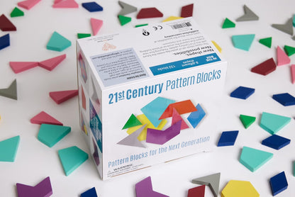 Math for Love 21st Century Pattern Blocks - Set of 132 Colorful Wooden Blocks in Eight Shapes for Creative STEAM Play at Home or School