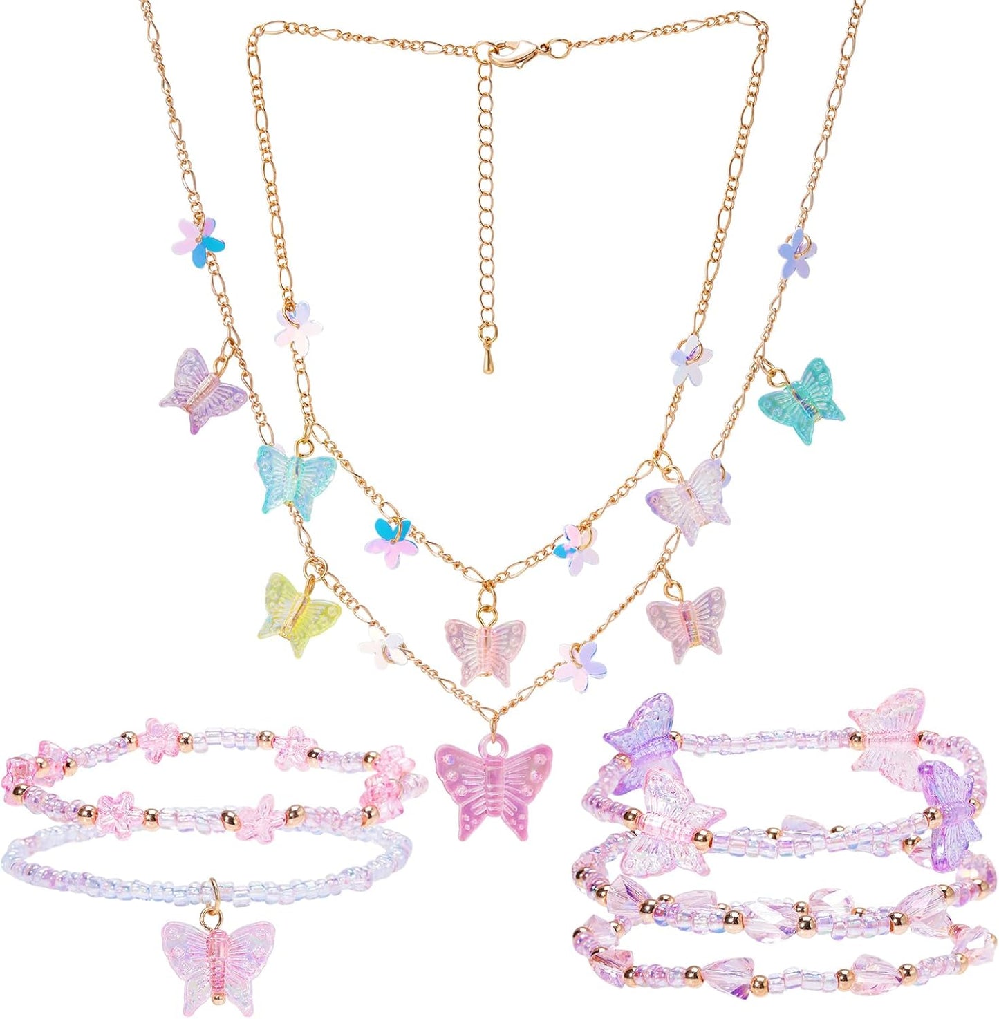 PinkSheep Toddler Jewelry Kids Necklace Choker and Bracelet 3 Pack 9pcs, Little Girls Jewelry In Box, Flower Girl Gift Kids Girls Accessories