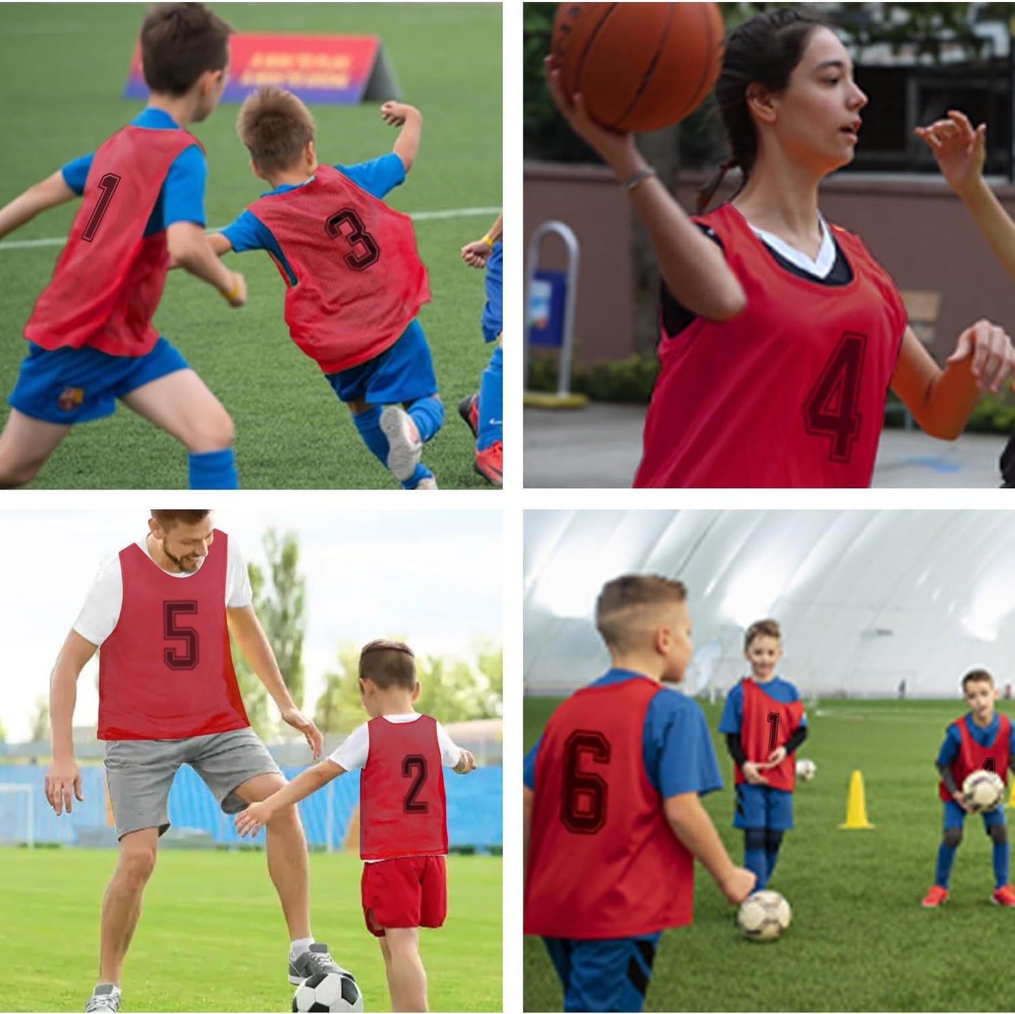 6 Pcs Pinnies Team Practice Vests with Numbers for Child Youth Teen Adult,Ideal for Soccer, Football,Basketball