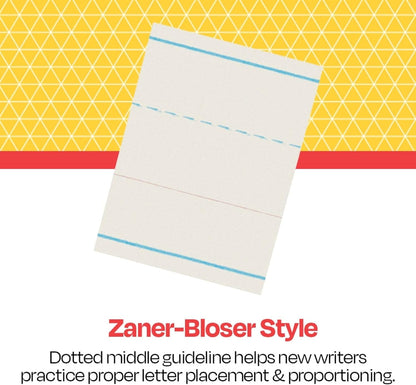 School Smart Zaner-Bloser Writing Paper, Handwriting Practice Lined Paper, Grade 2 to 3 Learning, 1/2 Inch Rule, 10-1/2 x 8 Inches, 500 Sheets
