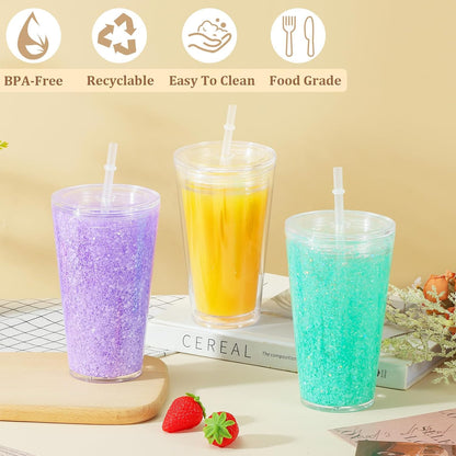 16 Oz Acrylic Kids Snowglobe Tumbler, 8 Pack Pre-Drilled Double Wall Plastic Snow Globe Cup for Glitter Snow Globe Diy