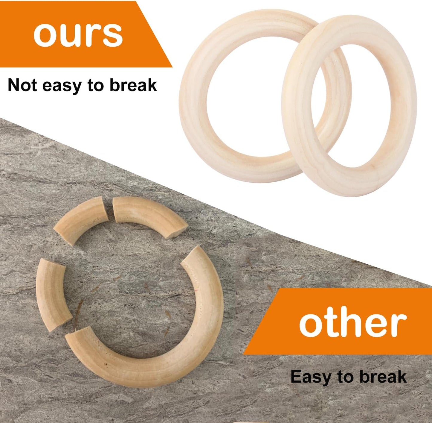 50 Pack 3.15 inch Unfinished Wooden Rings Natural, Wood Craft Rings for DIY Crafts, Jewelry Making, Macrame & Home Decor