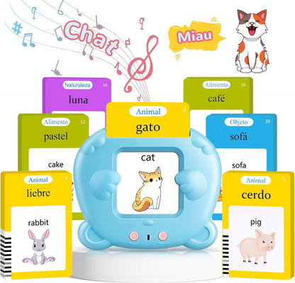 Spanish & English Talking Flash Cards for Toddler, Bilingual Flash Cards Learning Montessori Toys with 224 Sight Words, Speech Therapy Toys for Children Sensory Preschool Education