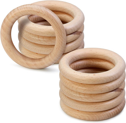 FoDau770 5pcs Natural Beech Wooden Rings, Unfinished Solid Wood Rings Heavy Duty Wood Circles, Macrame Craft Circles for Party, Home Decor & DIY Making - Outer Diameter: 3 Inch