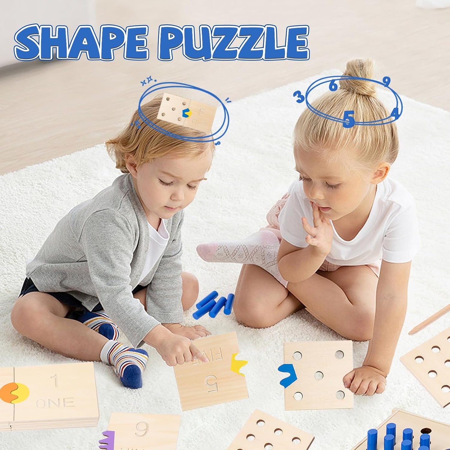 Wooden Montessori Toddler Counting Peg Board Box - Numbers & Math Toys for 1-3 Year Olds