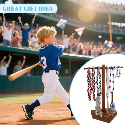 rain bunny Wooden Baseball or Softball Drip Necklace Organizer Holder, Championship Ring Display Holder, Softball Ring Holder, Drip Necklace Baseball Display Gift (Walnut Red)