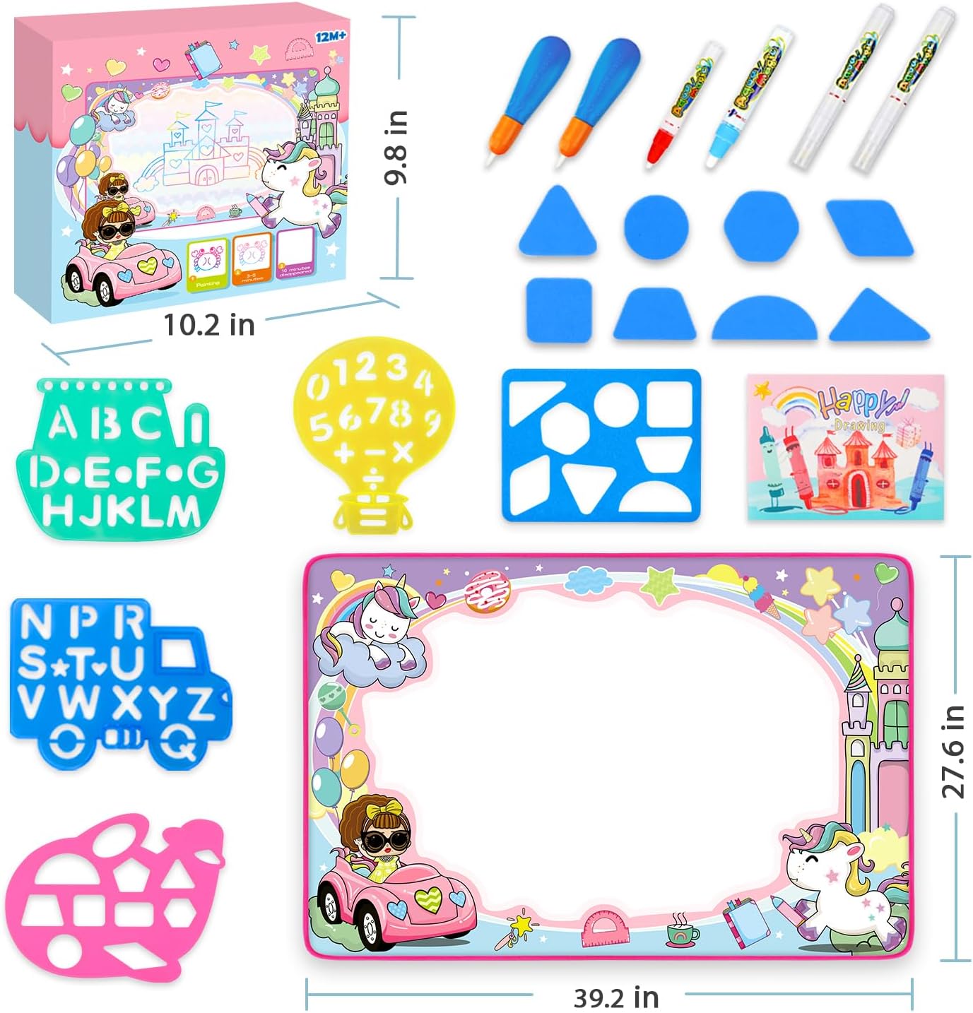 Water Doodle Mat - Kids Painting Writing Doodle Toy Board - Color Doodle Drawing Mat Bring Magic Pens Educational Toys for Age 3 4 5 6 7 8 9 10 11 12 Year Old Girls Boys Age Toddler Gift (Pink)