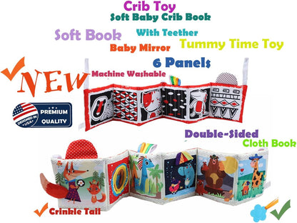Bebe Mondo Teddy Bear Tummy Time Toy with Mirror, Soft Baby Book for 0-3-6-12 Months, Infant Sensory Developmental Toy, Shower Baby Gifts,Activity Quiet Cloth Book for Newborns,1-2 Year Old Book-Night
