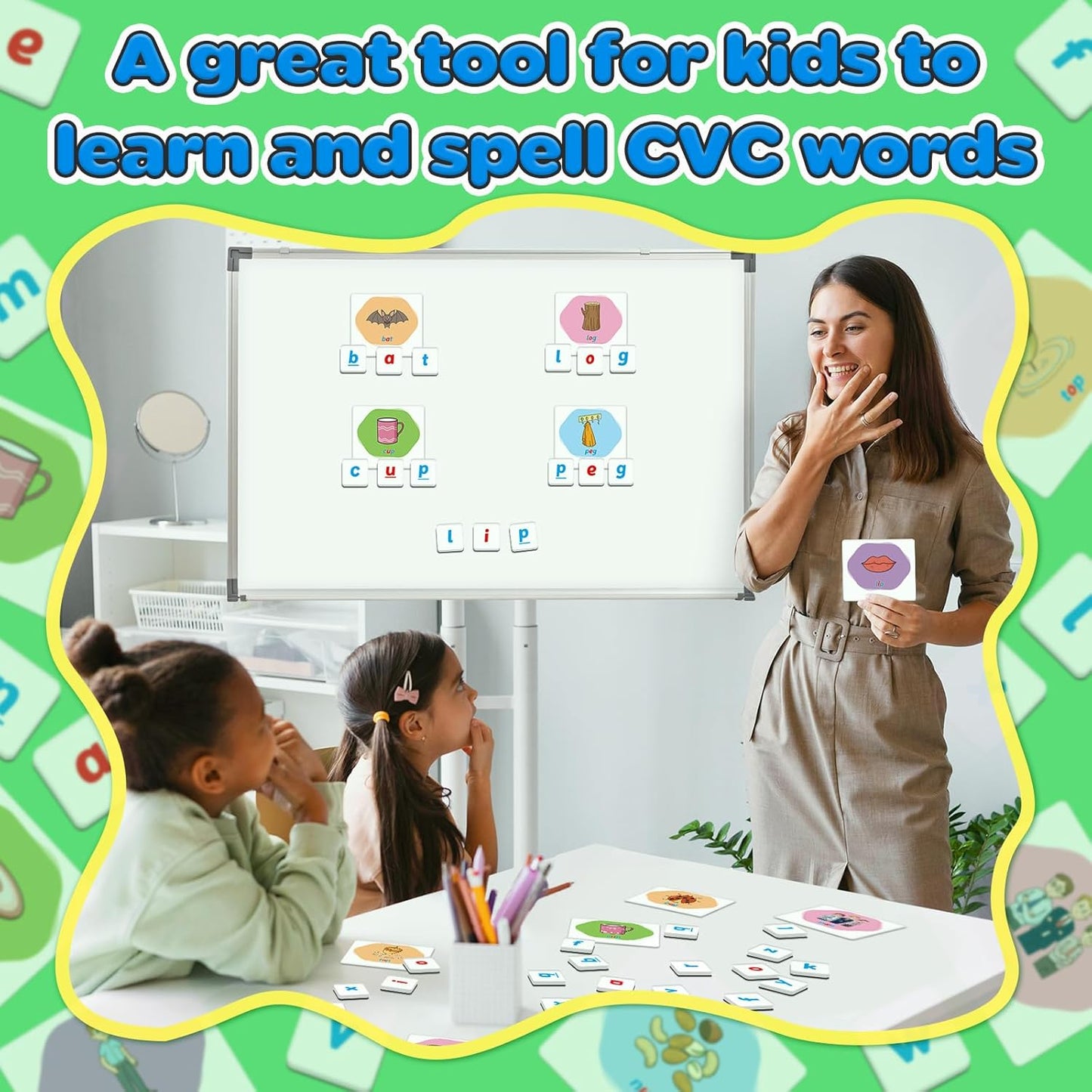 CVC Word Games,Magnetic Letters & CVC Flash Cards,Phonics Games,Alphabet ABC Toys,Refrigerator Fridge Magnets for Kids Toddlers,Speech Therapy,Spelling Learning Games for Preschool Classroom