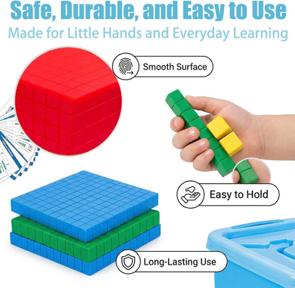 Base Ten Blocks 153 pcs Math Manipulatives, Base 10 Blocks for Math, Math Cubes & Place Value Blocks for Kids, Math Counters for 1st Grade Kindergarten Classroom Homeschool Learning Kit