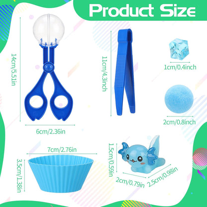 320 Pcs Sensory Bin Fillers Include 200 Pompoms 60 Simulated Ice Cubes 42 Resin Axolotl 12 Cups 4 Tweezers 2 Clips Fine Motor Skills Toys Set Sensory Table Filler