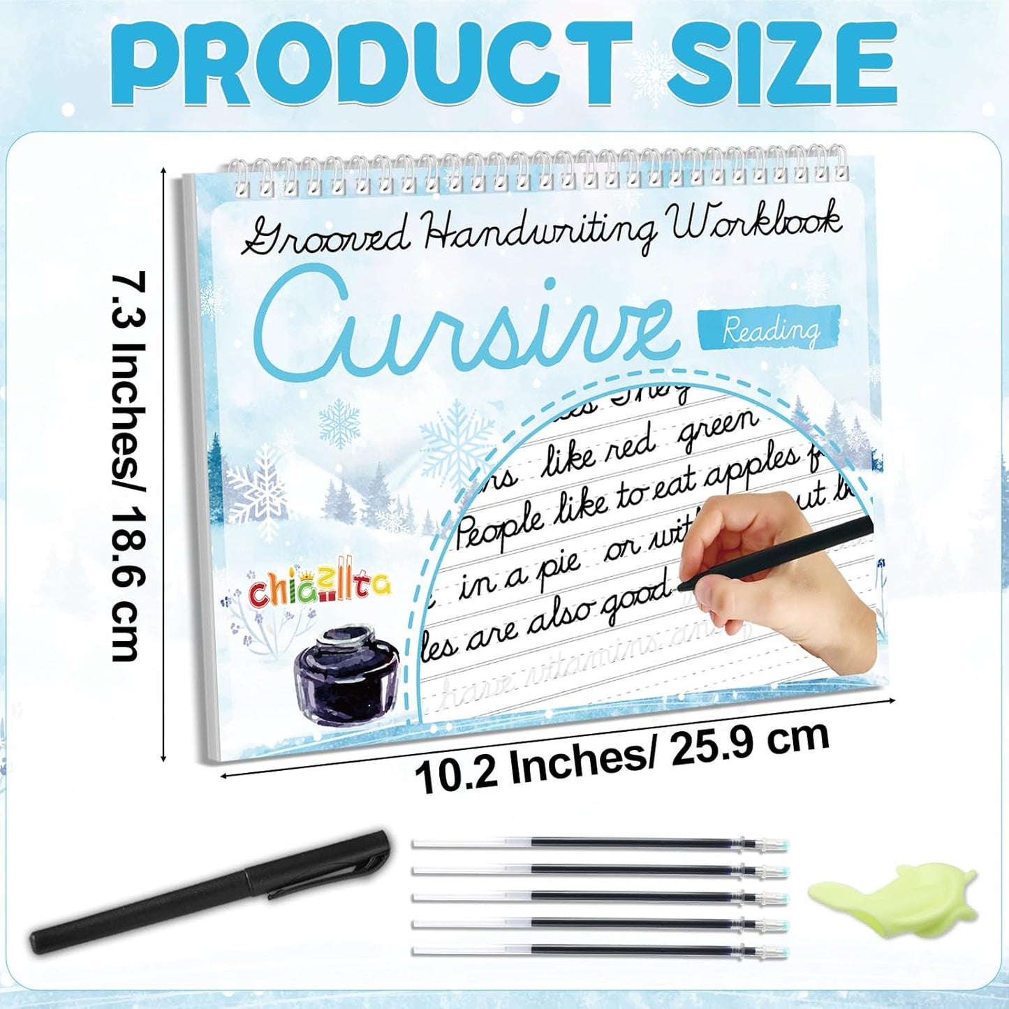 chiazllta Grooved Cursive Handwriting Workbook with Disappearing Ink Pens Magic Reusable Grooved Cursive Writing Practice for Beginners Kids Kickoff Student Workbook Homeschooling Supplies (Letters)