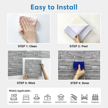 COMSTICKC 3D Faux Gray Stone Wall Sticker Peel and Stick Wall Panels,10 Pcs of 12"X12",Ultra-Light Thin PVC Decorative Tiles Rocks Stone Backsplash Interior Decor,Paintable