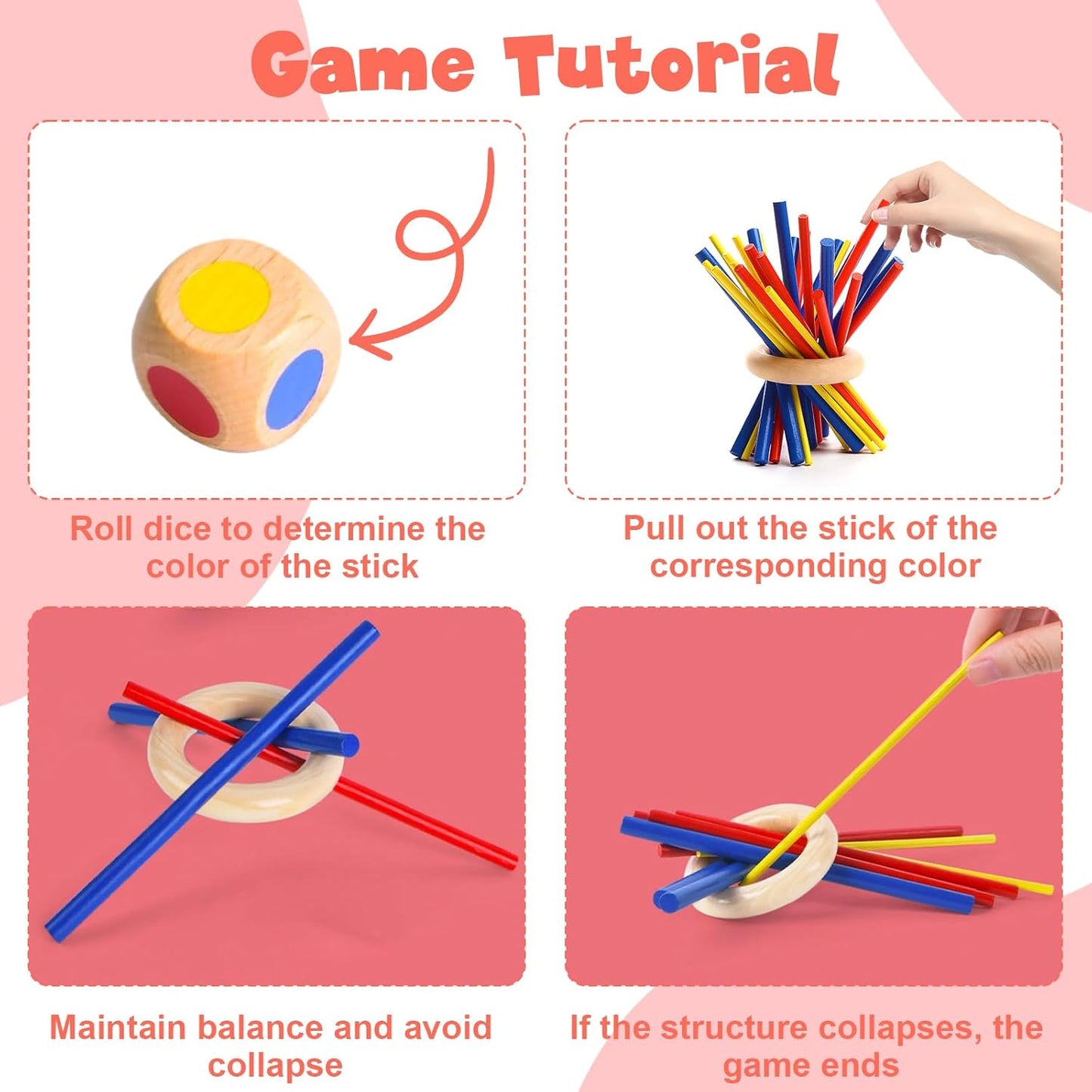 Wanheart Balance & Fun Wooden Stick Toys Family Game for Kids, Adults & Seniors – Enhances Coordination, Focus & Patience Training – Perfect for Family Gatherings, Parties & Travel