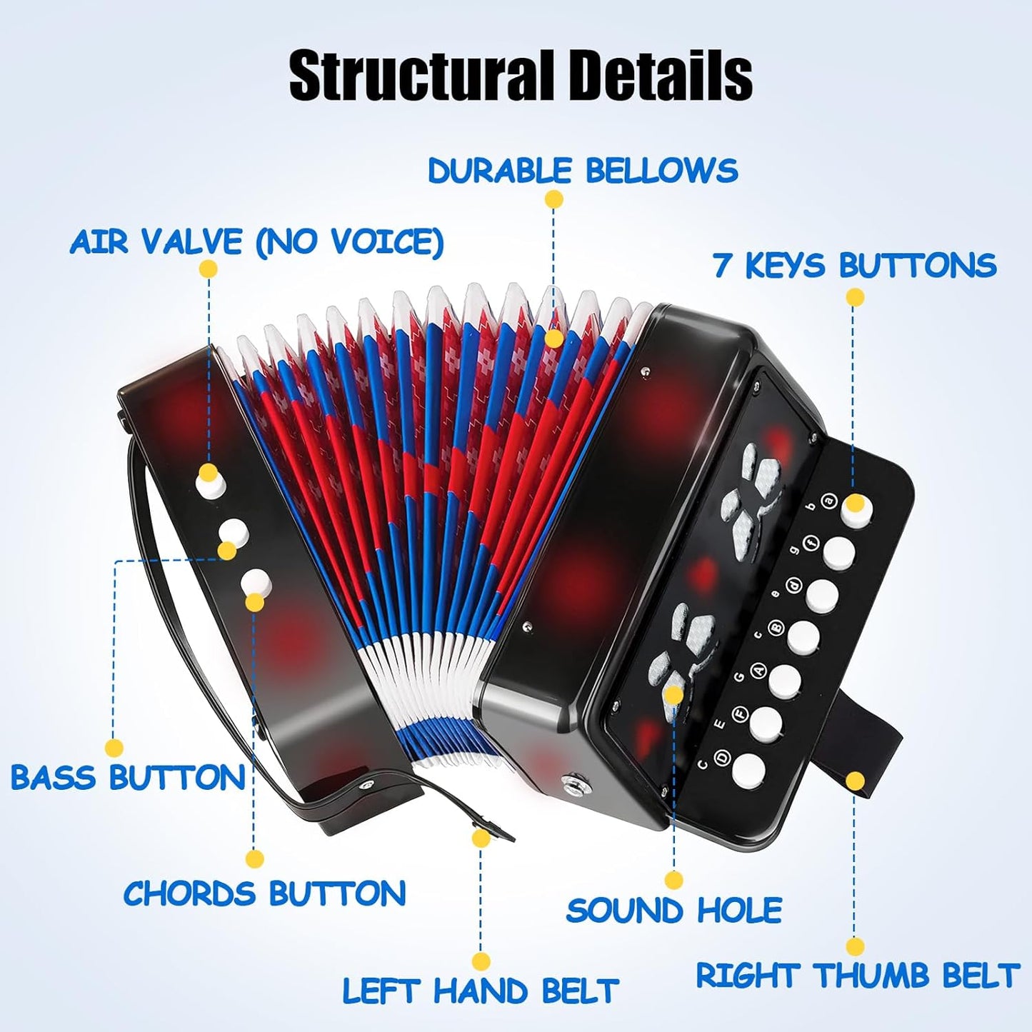 AZEAM Kids Accordion, Toy Accordion for Ages 3 5 9 7 10 12 Child Children Toddlers Beginners Kids Musical Instruments 10 Keys Button Small Lightweight for Boy Girls Christmas（Black）