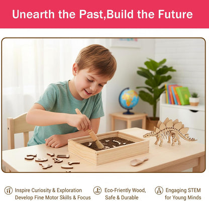 Dino Excavation Archaeology Dig Kit, Fossil Digging Kit for Kids, Dinosaur Skeletons Bones Puzzle Game with Wooden Storage Box, STEM Toys for Boys and Girls (Stegosaurus)