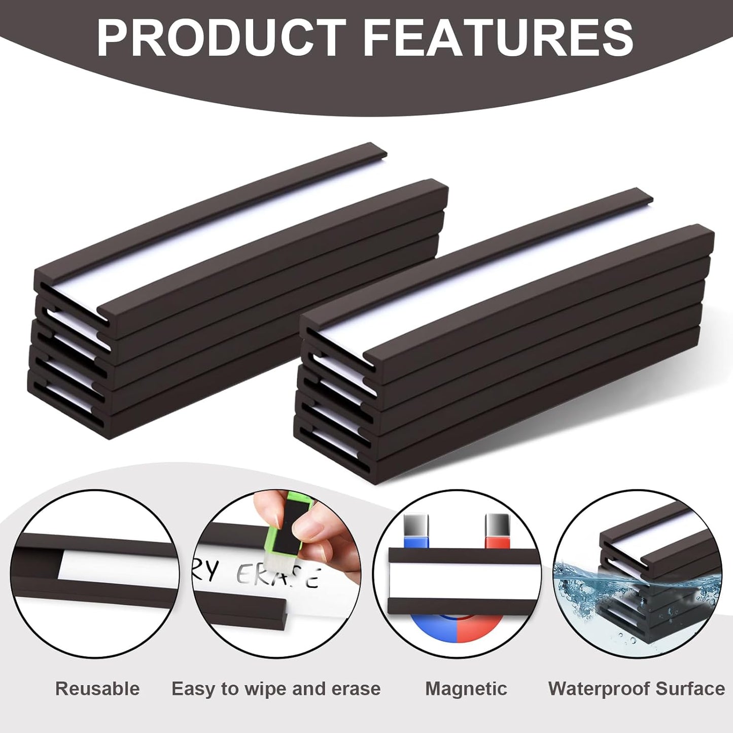 50 Pack Magnetic Label Holders, 'C' Channel Magnets Card Holders with Dry Erase Insert Label Card for Metal Racks and Shelves (1" x 2")