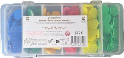 Place Value Disks, Set of 120 Hundreds Tens and Ones, 100 10 1, Recycled Plastic Math Counters - plavalmat®