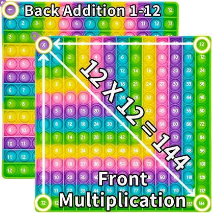 Double-Sided Math Pop Board for Kids - 12x12 Multiplication & 1+1 to 12+12 Addition Tables, STEM Sensory Learning Toy with Poppable Bubbles, Classroom & Home Learning Multiplication Chart Tool(1Pc)