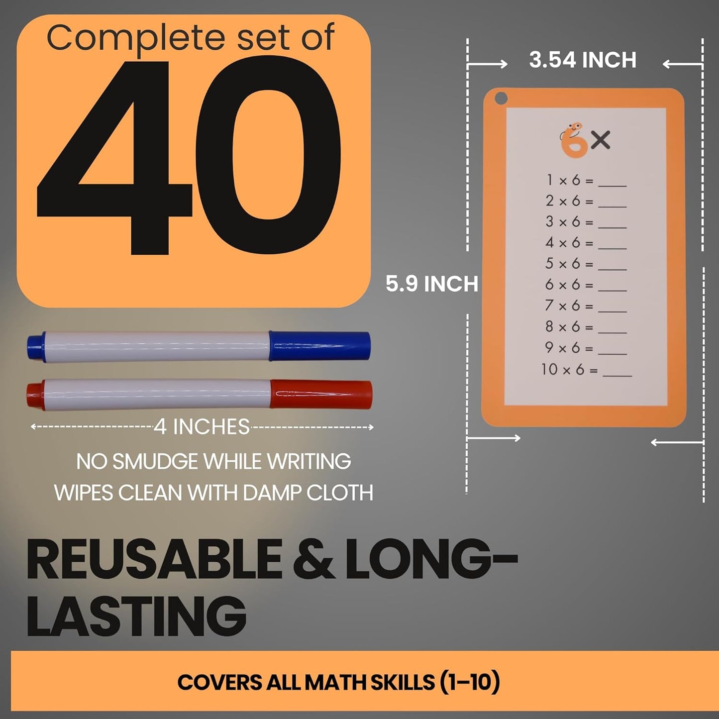 Math Flash Cards for Kids Ages 5–8 | Addition, Subtraction, Multiplication & Division | 4-Pack Complete Math Learning Set | Reusable Cards with Rings & Markers | Math Facts & Times Tables Practice