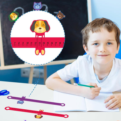Eersida 24 Pcs Slide and Learn Number Lines 0 to 30 PVC Math Number Line for Student Animal Positive Integers Slide Rules Childhood Education Materials for School,16.5 x 1.5 Inch(Bright Colors)