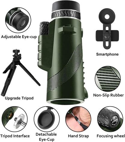 Monocular-Telescope 80x100 High Powered Monoculars High Definition for Adults High Powered with Smartphone Adapter Telescope Hunting Wildlife Bird Watching Travel Camping Hiking-Green