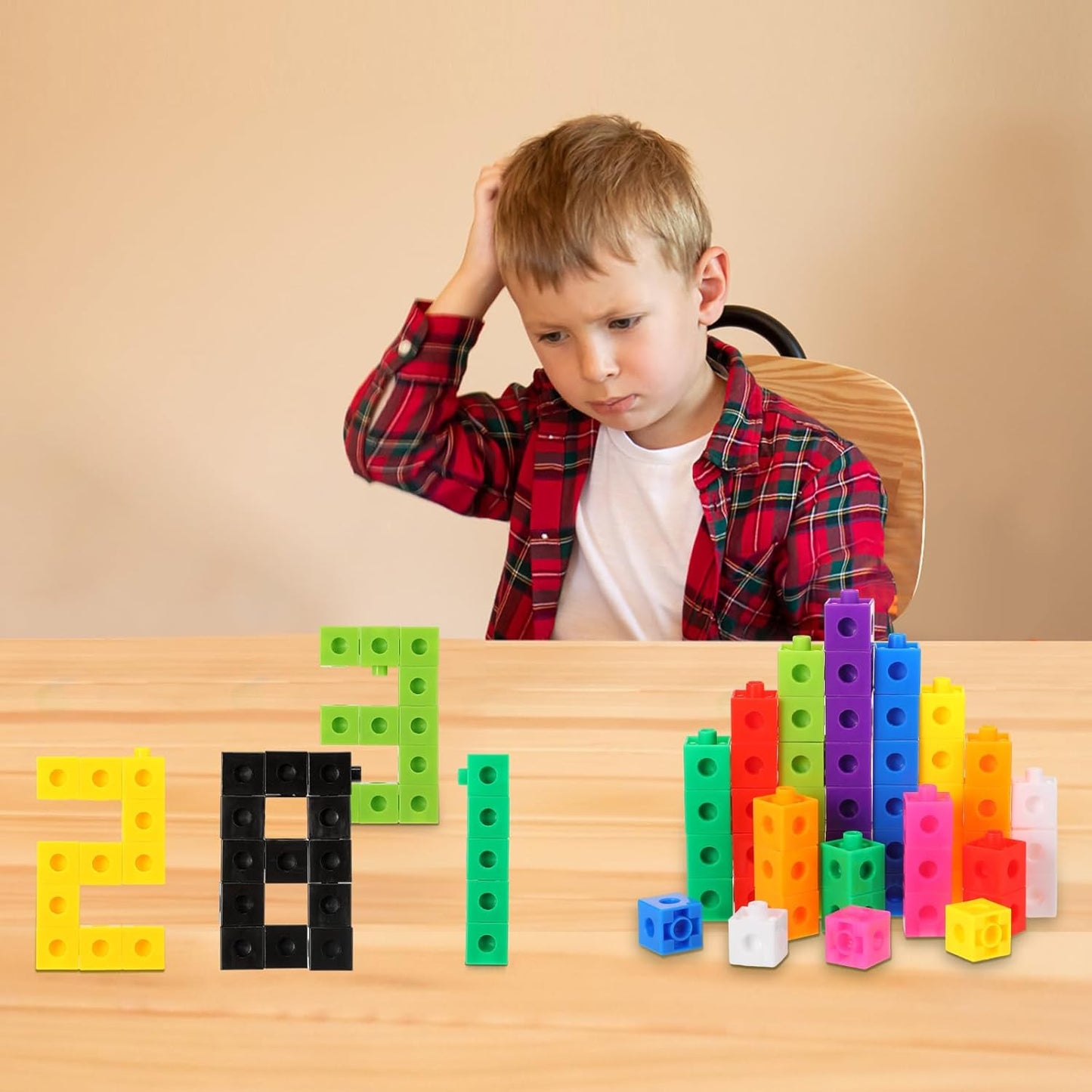 Jenaai 200 Pieces Linking Cubes for Math Counting Cubes, Plastic Counting Blocks, Colorful Math Manipulatives Classroom Learning Supplies for Preschool Activities Boy Girl(Simple Style)