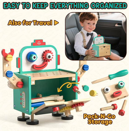 Lehoo Castle Kids Tool Set with Toolbox, Wooden Toys for 3 4 5 Years Old Boy Birthday Gift, Construction Play Tools, STEM Learning Toys for Preschooler, Pretend Play Gifts for Christmas