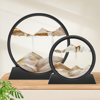 Wai Danie Moving Sand Art Picture 3D Hourglass Deep Sea Sandscape Liquid Motion Display Painting Flowing Sand Frame Relaxing Desktop Home Office Work Decor (Black, 12 Inches)