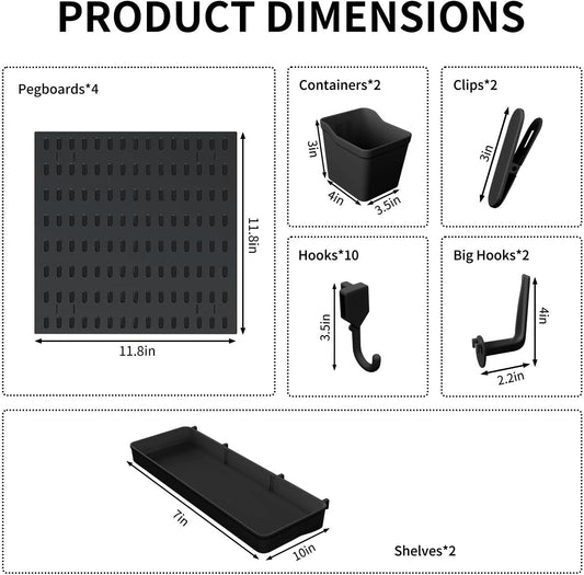 SHGJ&SOFT Peg Board Wall Organizer Panels, 22pcs - Includes 4 White Pegboards & Accessories, Plastic Pegboard for Home，Office, Craft Room, Gaming Setup, 24″×24″, Wall Mount Display Pegboard Panel Kits
