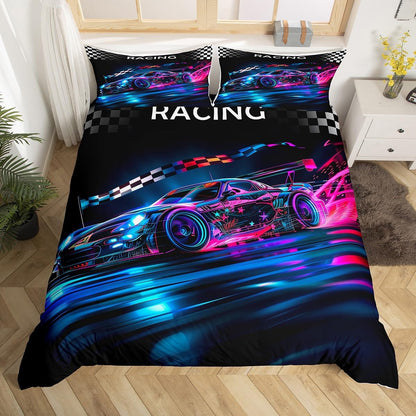 Drum Kit Duvet Cover,Kids Musical Instruments Bedding Set,Rock Music Comforter Cover for Boys Girls Room Decor,Neon Lighting Lightweight Bedspread Cover Twin Size with 1 Pillow Case(No Comforter)