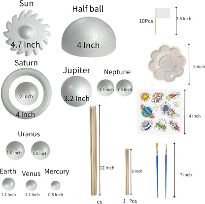 Solar System Model Kit for Crafts, Solar System Project Kit Include Foam Balls, Mixing Tray, Brushes, Sticks, Flags, Stickers (58 Pack Set)
