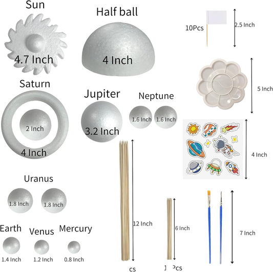 Solar System Model Kit for Crafts, Solar System Project Kit Include Foam Balls, Mixing Tray, Brushes, Sticks, Flags, Stickers (58 Pack Set)