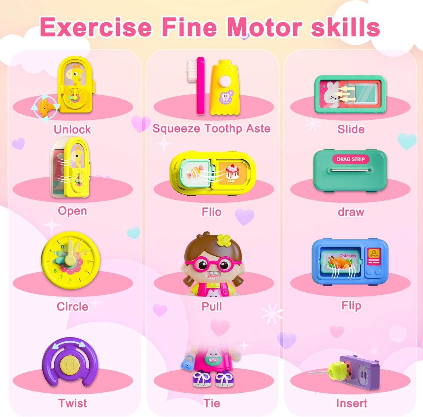 VOILBTOY Busy Board for 1-2 Year Old Girl Gift,Musical Toys for Toddlers 1-3 Year,Educational Fine Motor Baby Toys for 12 18 Months,Perfect for Preschool or Travel,Birthday Gift for 1+Year Old Girl