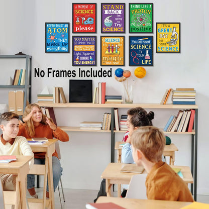 KAIRNE Science Classroom Posters,Positive Chemistry Poster Set of 8(8x10inch,unframed) Experiment Wall Art Positive Canvas Painting for Laboratory Kids Playroom Bedroom Classroom Bulletin Board Decor