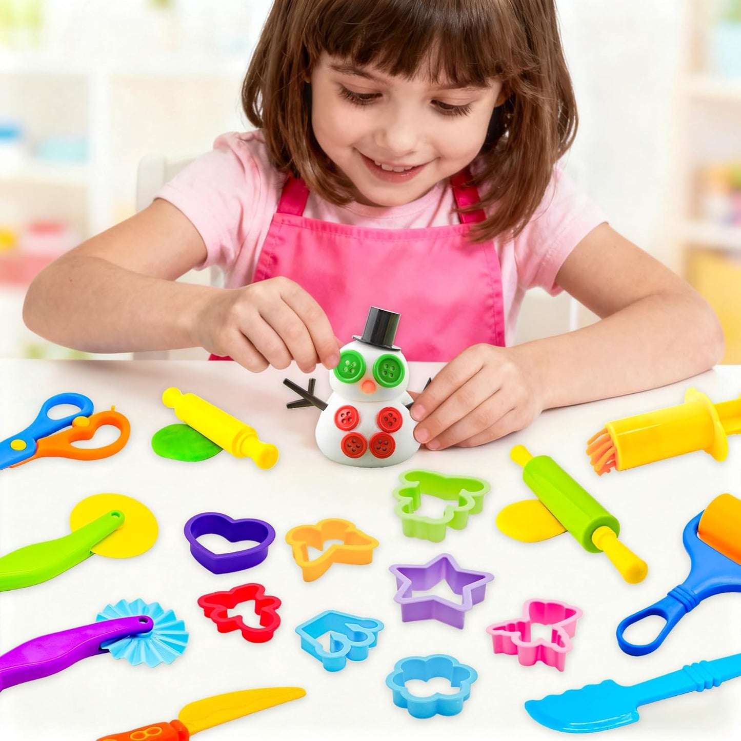 Dough Tools for Kids,9-Piece Kids Clay and Dough Tool Kit– Includes Roller, Rolling Pins, Cutting Tools, Safe Scissors & Plastic Knife for Fun DIY Craft Activities