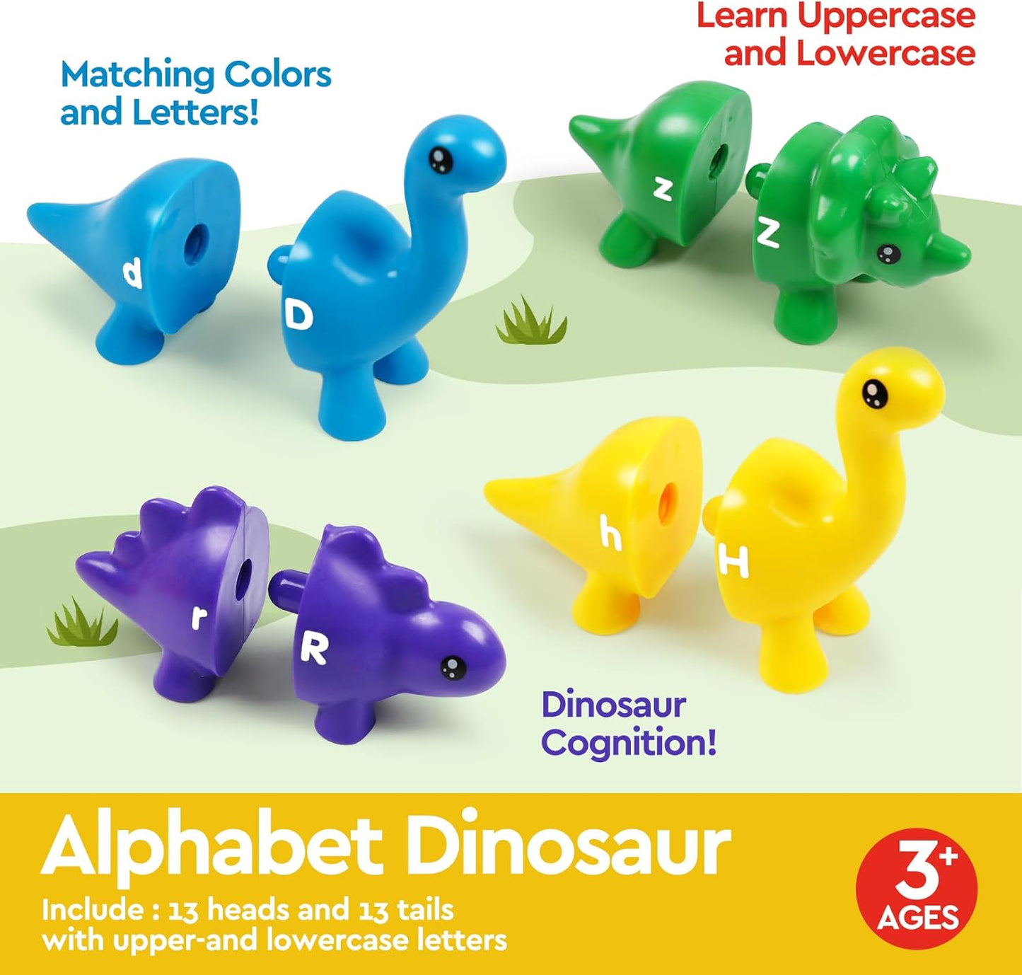 Montessori Matching Dinosaurs Toy, Color and Shapes Recognition, Snap and Pattern Match Game Preschool Learning Toys Homeschooling Class Activity Teaching Tool, Birthday Gift for Kids boys & Girls
