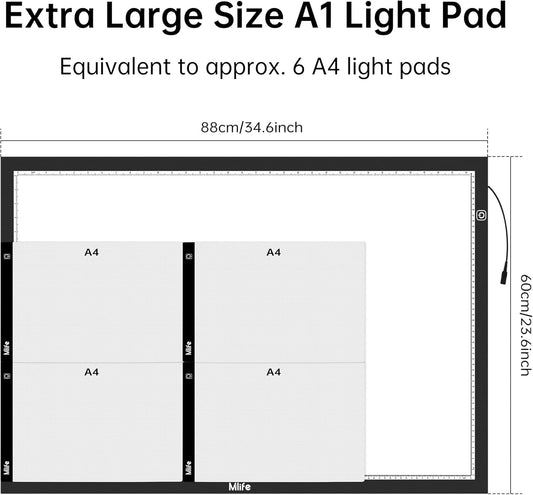 B4 LED Light Pad - Upgraded Diamond Art Light Box Dimmable Tracing Light Board, Sketching, Animation, Drawing Light Box with 4 Fasten Clips