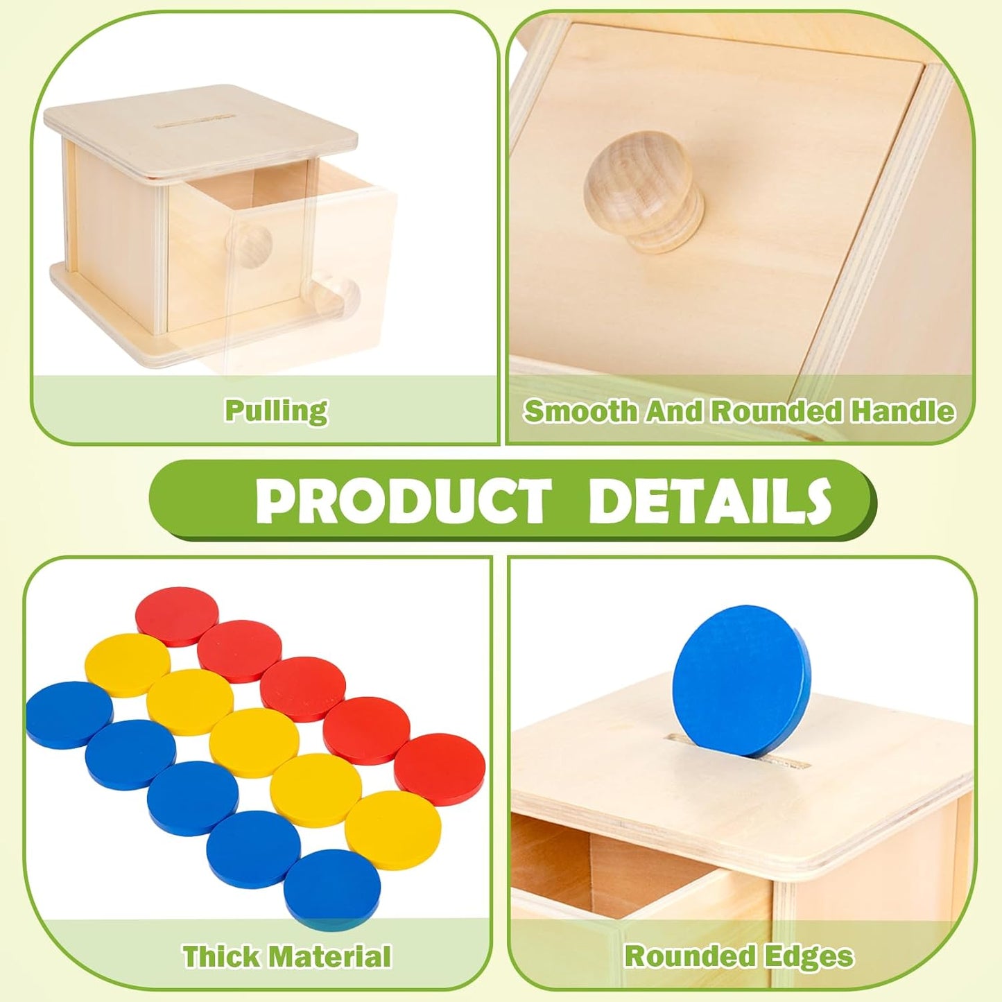 Adena Montessori Coin Box -Natural Wood Double-Sided Object Permanence Box Toy for 1-Year-Old Babies, Wooden Montessori Developmental Toy for 6-12 Month, Early Learning Gift