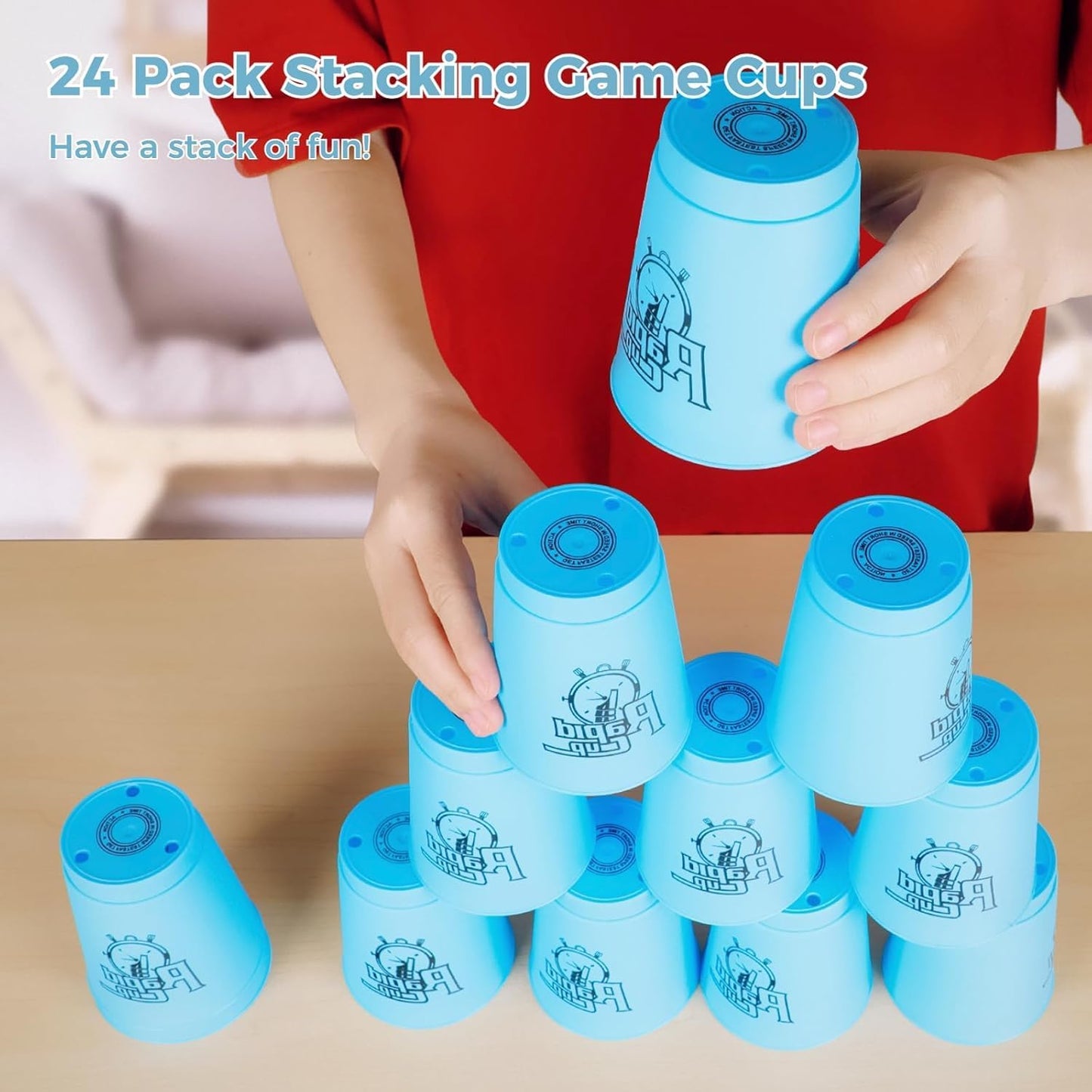 yeesport Sport Stacking Cups, 24pcs Sports Stacking Cups Sport Training Game for Challenge Competition Travel Party Gift for Kids and Adults (Purple & Red)