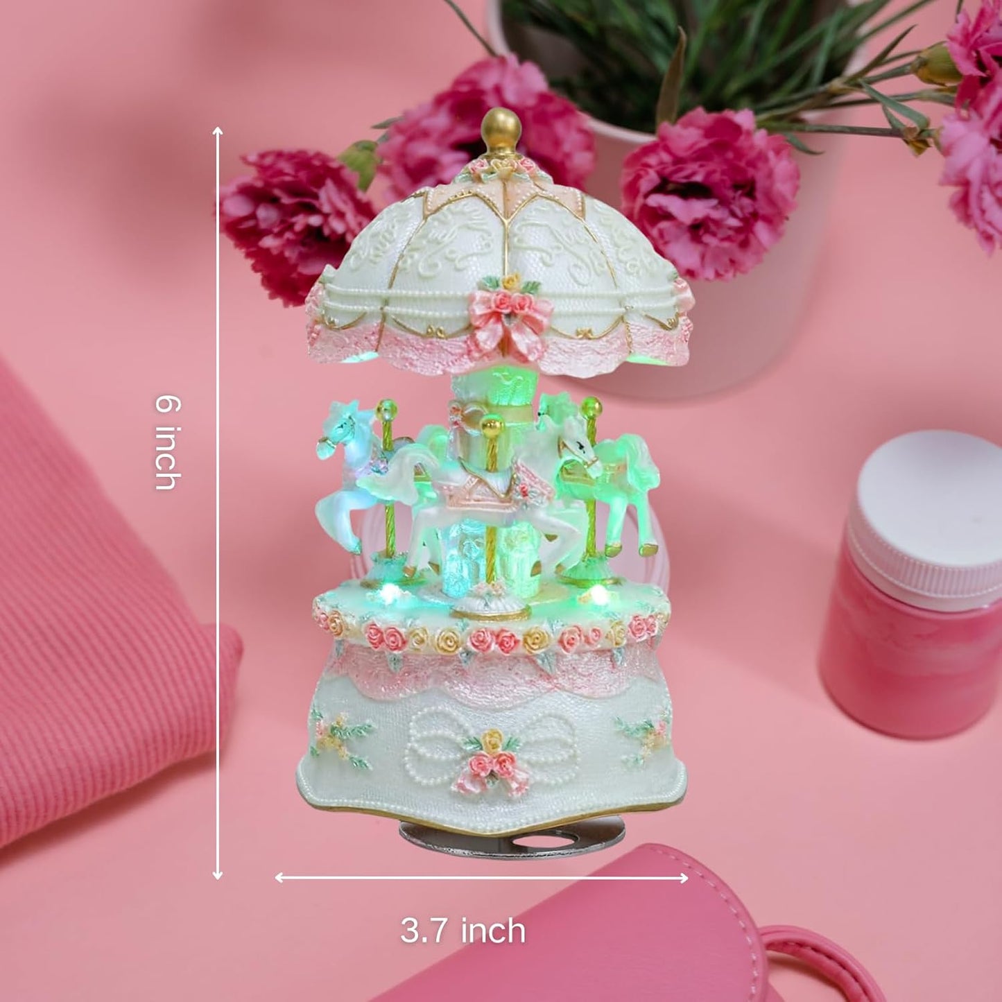 Unicorn Musical Snow Globe for Kids Girls Carousel Music Box with 7 Led Lights Swirling Glitter for Birthday Valentines