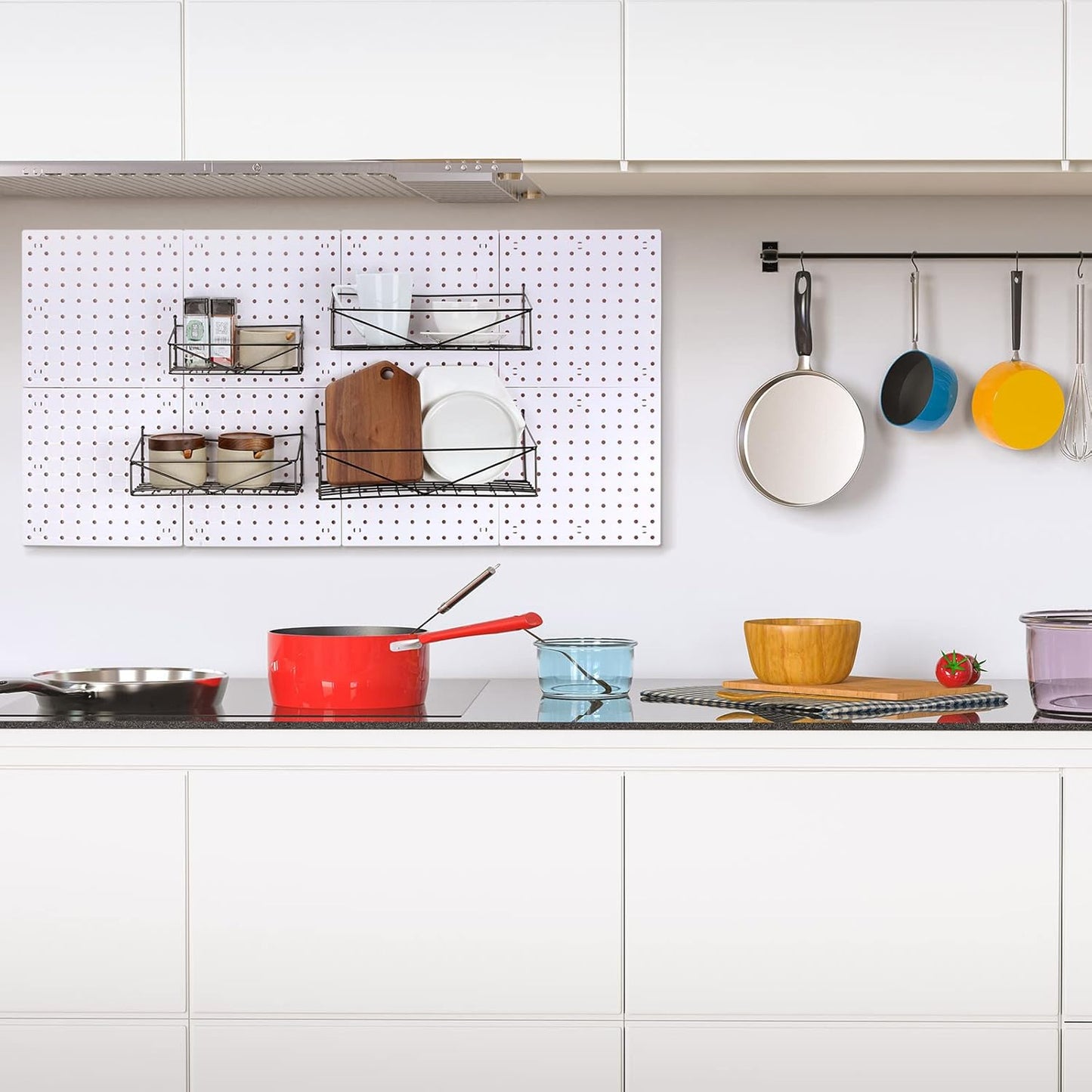 Nuanchu 8 Pack No Drill Pegboard Panels, 10x10 Inch White ABS Plastic Pegboard Wall Mount Organizer Kit for Garage Kitchen Office Living Room, Self Adhesive, 11lb Weight Capacity(White)