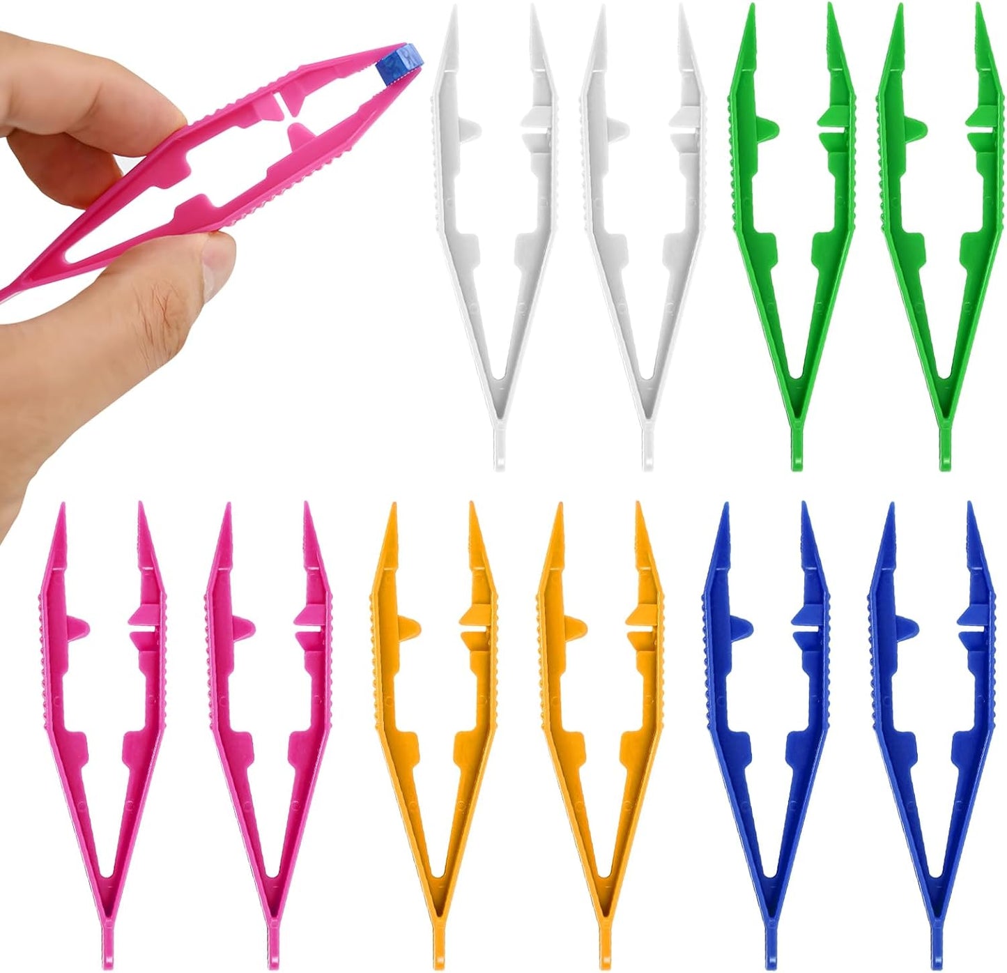 QVYQVY 10PCS Fine Point Bead Tweezers, Plastic Tweezers for Kids, Professional Beading Tools, for DIY Handmade Jewelry Making, Home School Beading Projects, Adults and Kids，5 Colors 2pcs per Color