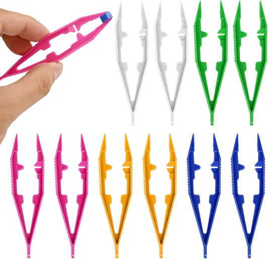 QVYQVY 10PCS Fine Point Bead Tweezers, Plastic Tweezers for Kids, Professional Beading Tools, for DIY Handmade Jewelry Making, Home School Beading Projects, Adults and Kids，5 Colors 2pcs per Color