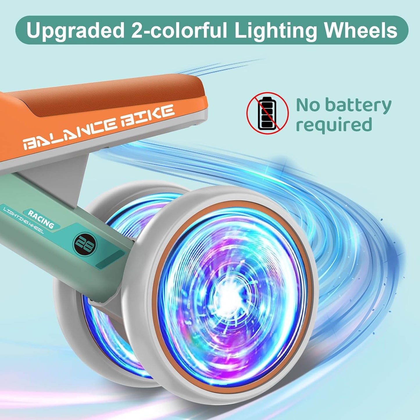 ESPRAY Colorful Lighting Baby Balance Bike Toys for 1 Year Old Girls Gifts, Toddler First Bike 12-24 Months with Adjustable Soft Seat, 4 Silent Wheels Ride on Toy, Perfect First Birthday Gift