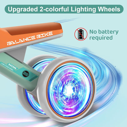 ESPRAY Colorful Lighting Baby Balance Bike Toys for 1 Year Old Girls Gifts, Toddler First Bike 12-24 Months with Adjustable Soft Seat, 4 Silent Wheels Ride on Toy, Perfect First Birthday Gift
