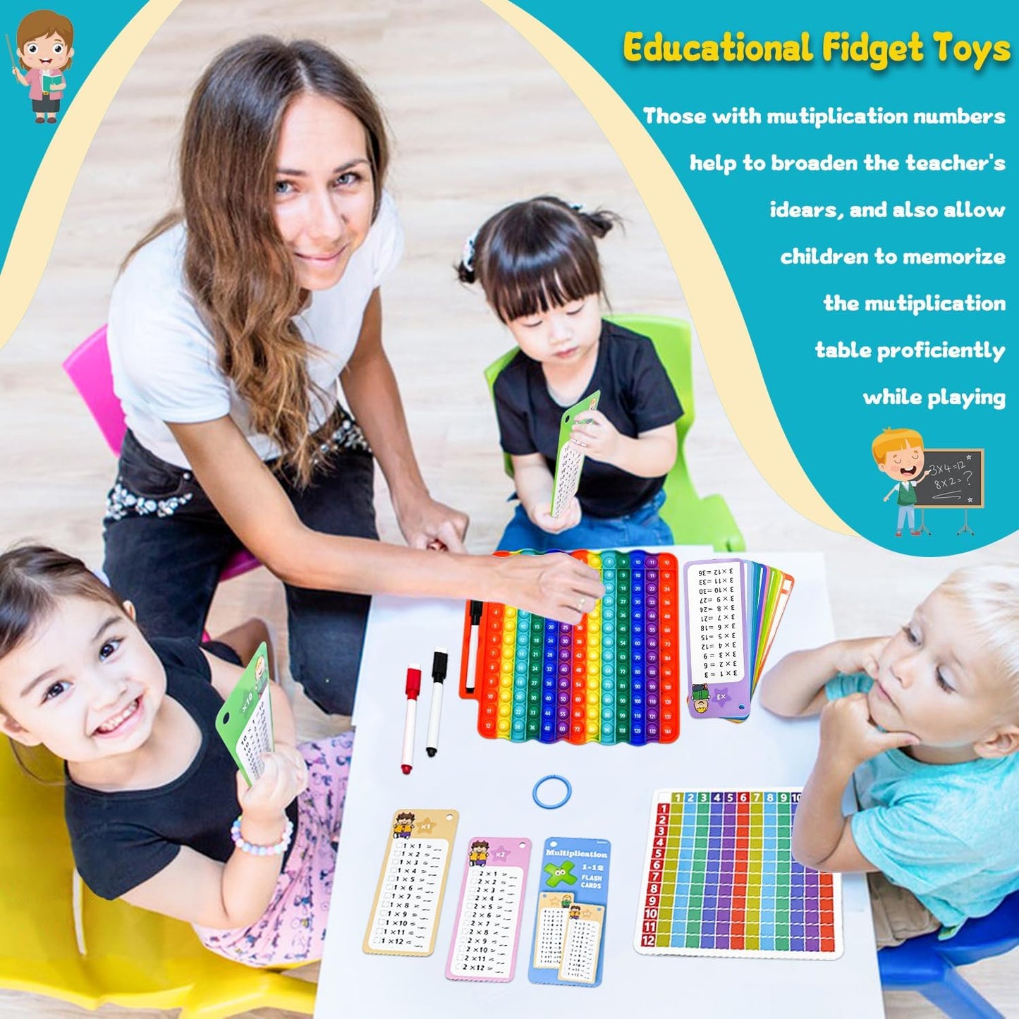Addition Flash Cards+Multiplication Flash Cards + Fingertip Bubbles Toy, Interesting Math Combination, Math Games for Children Aged 3 +