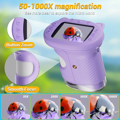 Kids Microscope: 1000X Handheld Pocket Microscope for Photo and Video Portable Science Kits STEM Toys – Christmas/Birthday Gifts for Girls & Boys Ages 3-12(Orange)