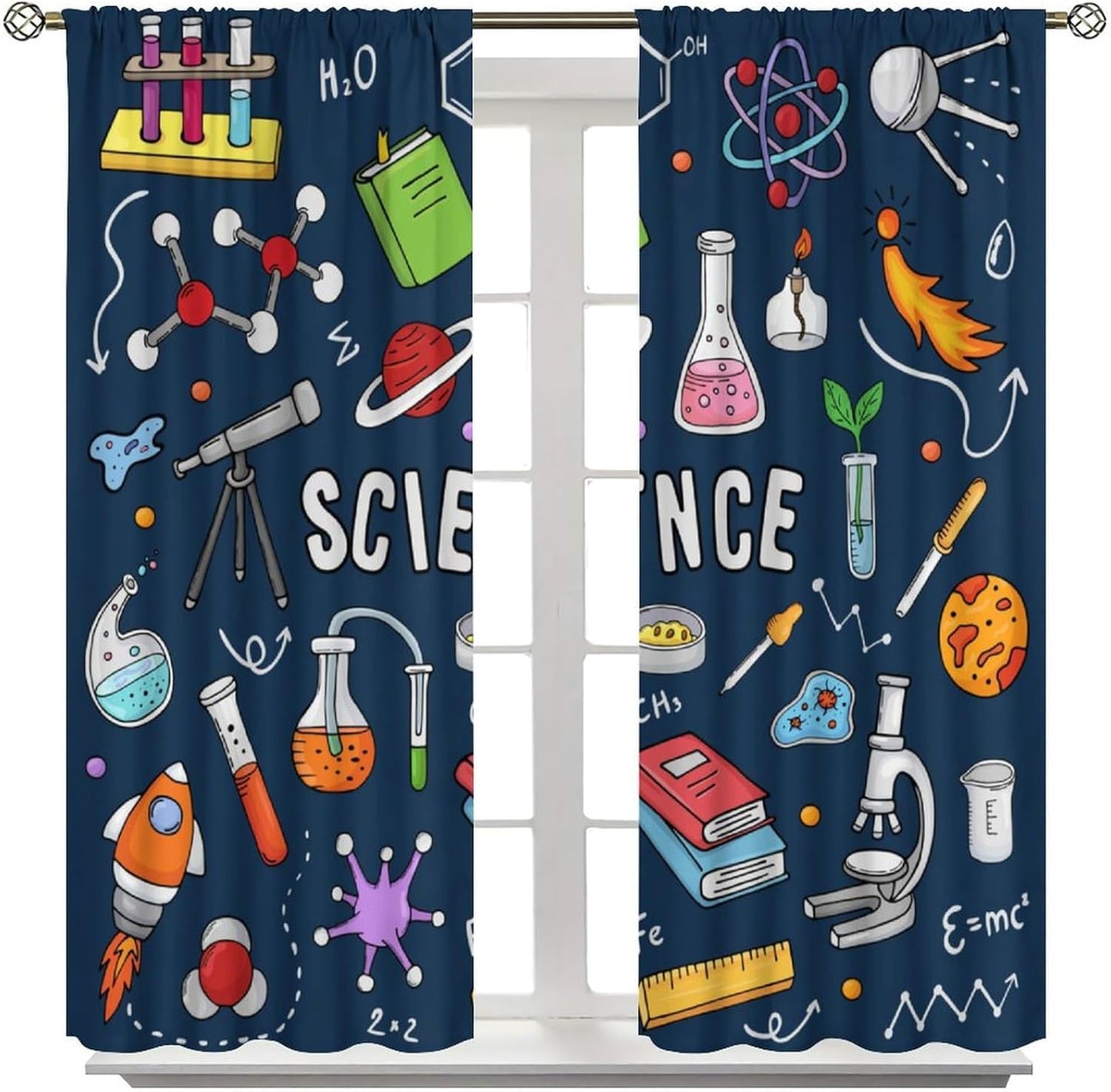 Science Physics Window Curtains, Abstract Math Chemistry Curtain Scientist Graffiti Print Window Treatments for Kids Teens Bedroom Living Room Kitchen Set 2 Panels,42x63 Inches